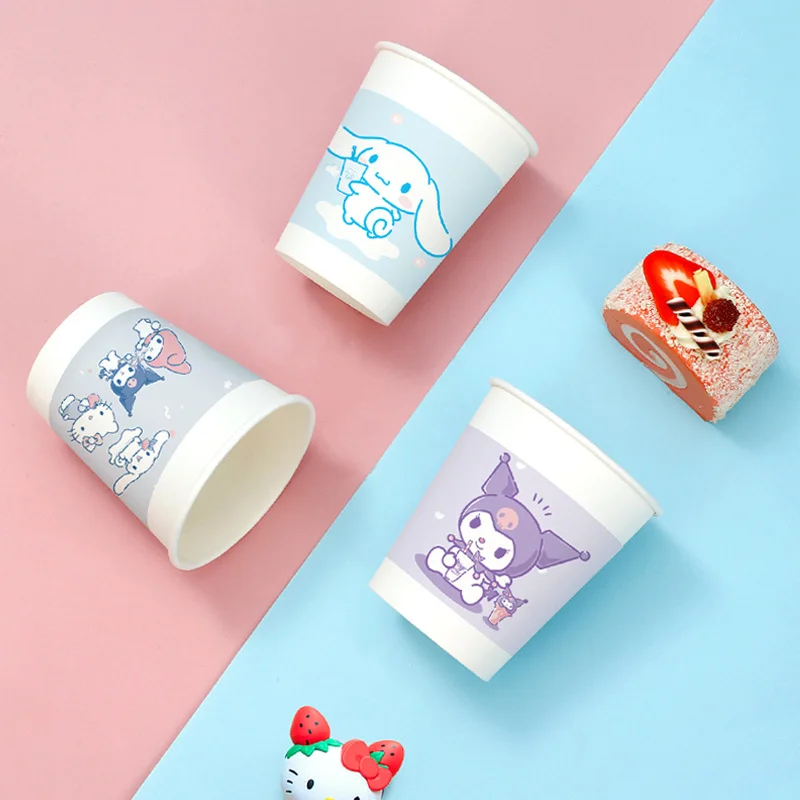 Sanrio Kawaii Cinnamoroll Paper Cup Kuromi Cartoon Cute Thickened Non-leakage Disposable Paper Cup Ins Anime House Party Cups