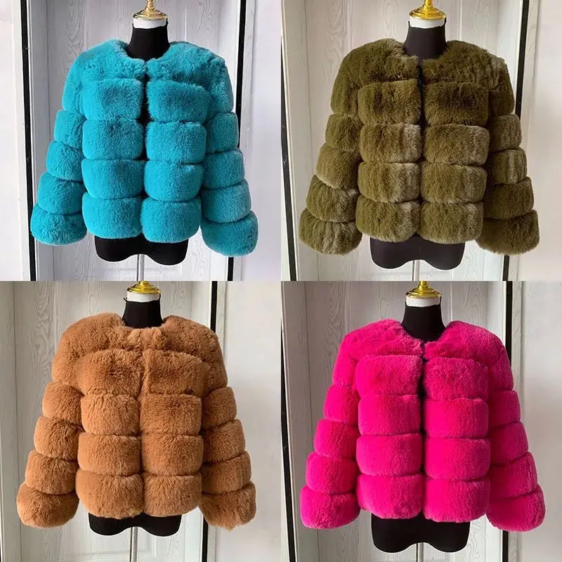 Casaco de pele de raposa falsa para mulheres, jaqueta fofa, casacos peludos curtos, alta qualidade, super quente, outono, inverno, moda, 7XL