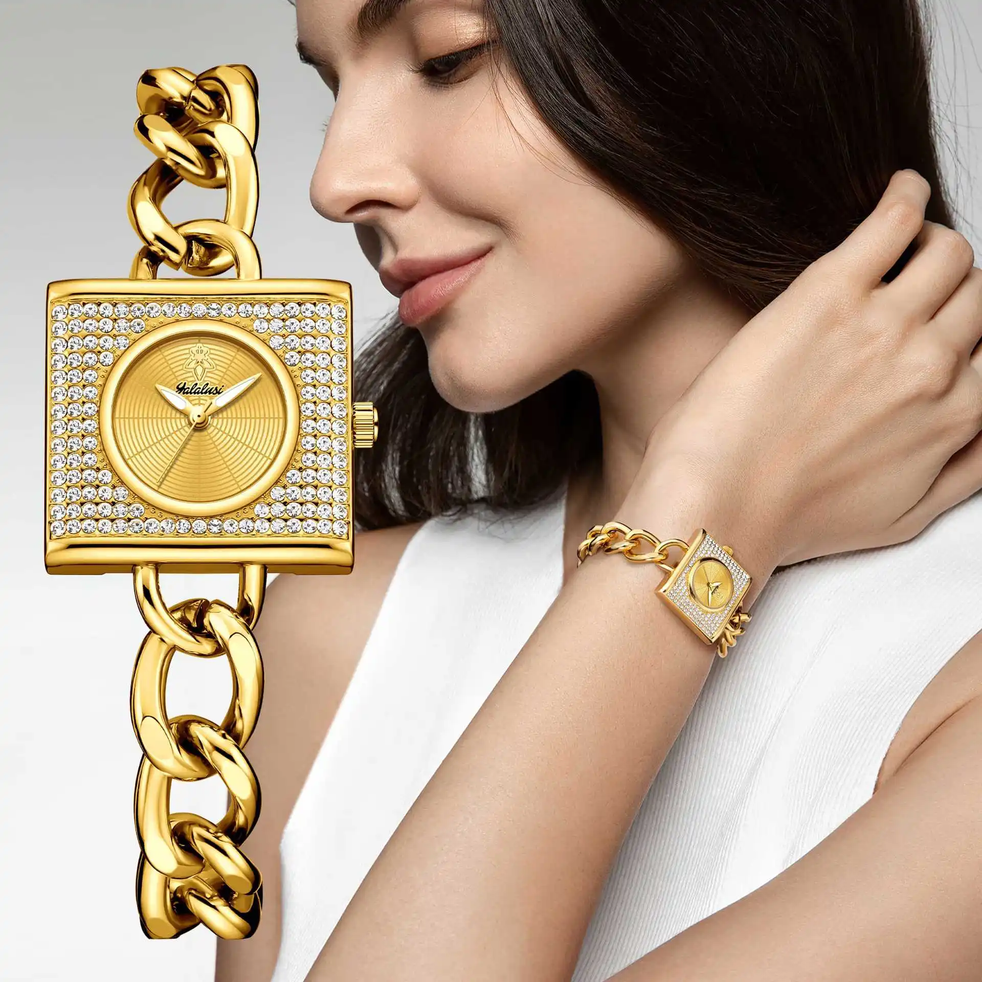 Yalalusi luxury diamond square plate women's watch chain strap women's watch fashionable temperament waterproof quartz watch