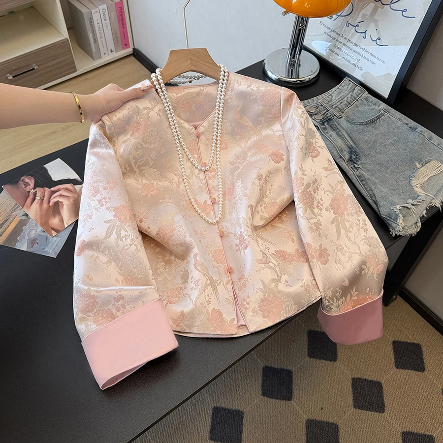 Elegant Oriental Vintage Embroidered Satin Long Sleeve Top Outerwear Chinese National Style Women's Fashion Traditional Weddi...