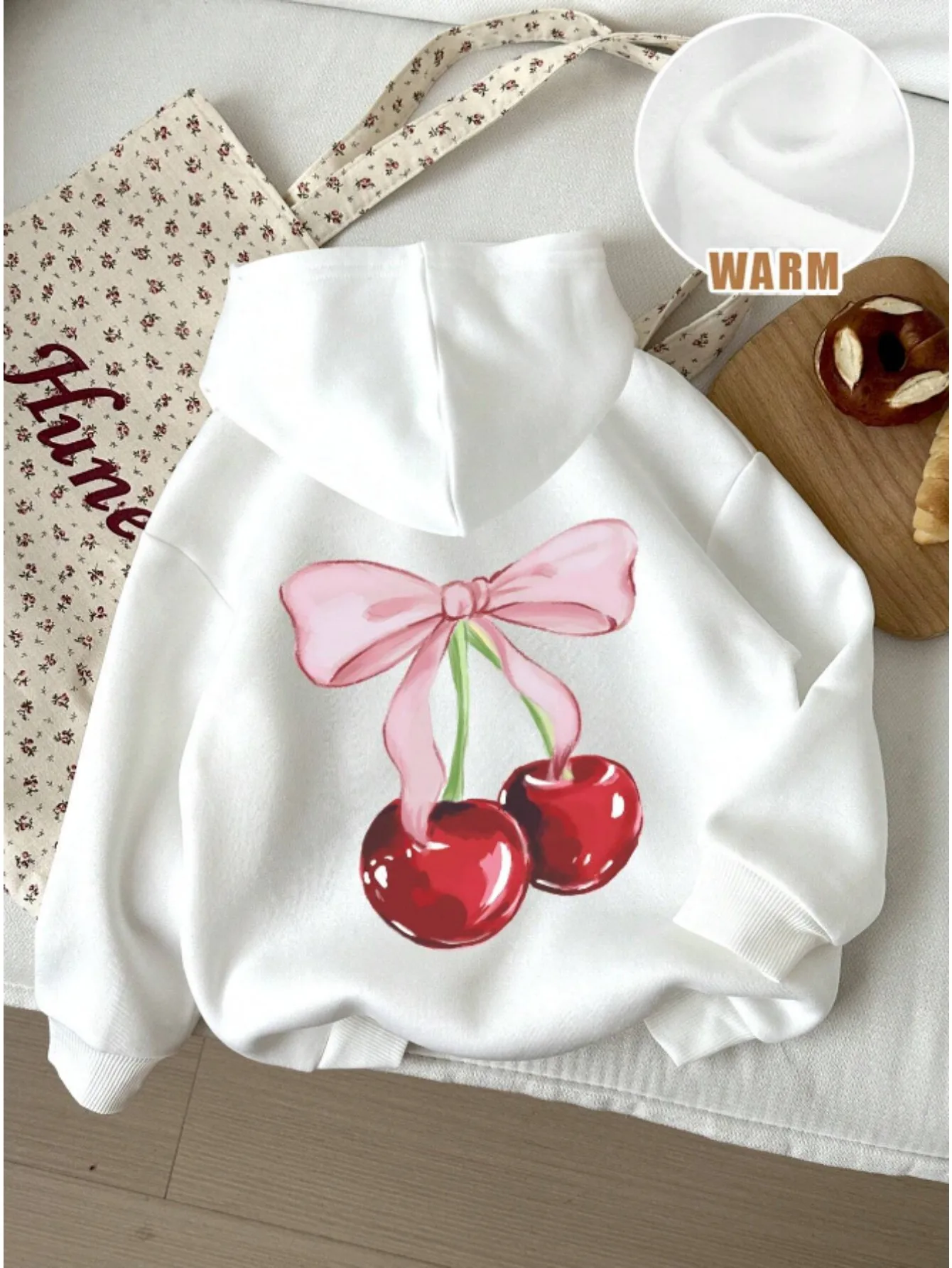 

Cute Big Cherry Round-neck Hoodie for Women 2025 Autumn New Style, Petite Loose Design Top, Parent-child Outfit