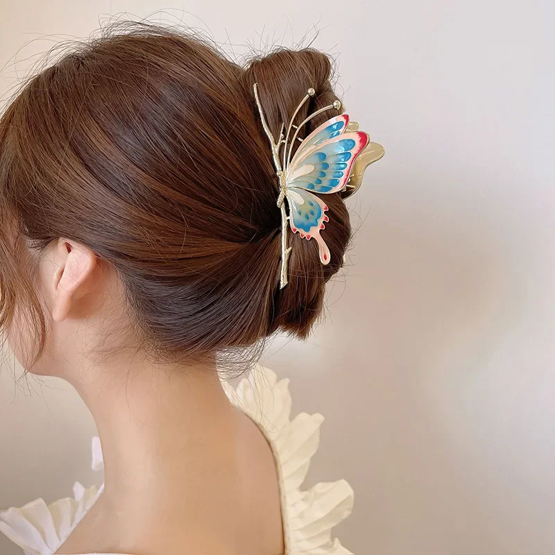 New Metal Butterfly Grab Clip Girls Ponytail Hair Clip Korean Elegant Geometric Hair Crab Girls Delicate Hair Accessories