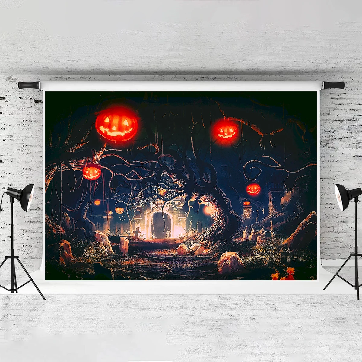 10x8ft Happy Halloween Backdrop Kids Dress Up Party Background Pumpkin Lamp Creepy Graveyard Portrait Haunted House Decorations