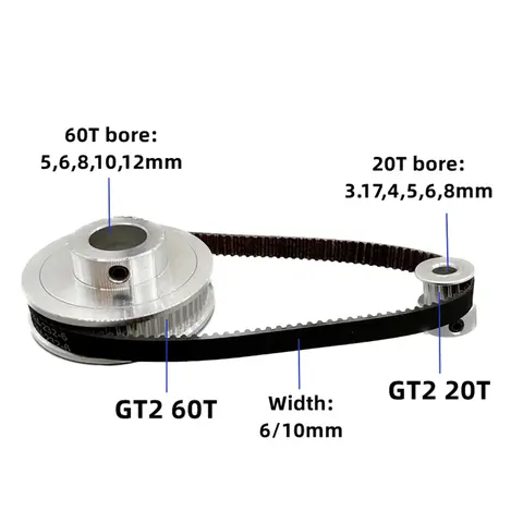 60T 20Teeth Belt Width 10mm 2GT Timing Belt Pulley Set Tensioning Wheel Bore 3~12mm Reduction 3:1GT2 Synchronous Pulley Belt Kit 10 best sales belt tensioner pulley - №3