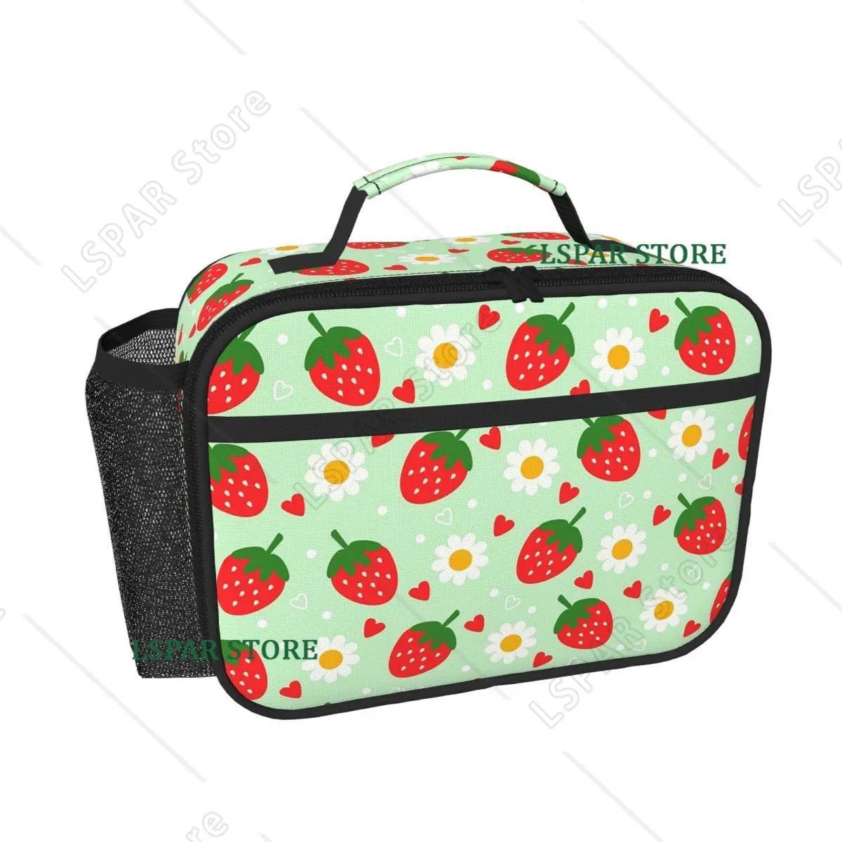 Strawberry And Daisy Cartoon Pattern Insulated Lunch Bag for Women Kids Portable Food Boxes Thermal Lunch Box Tote