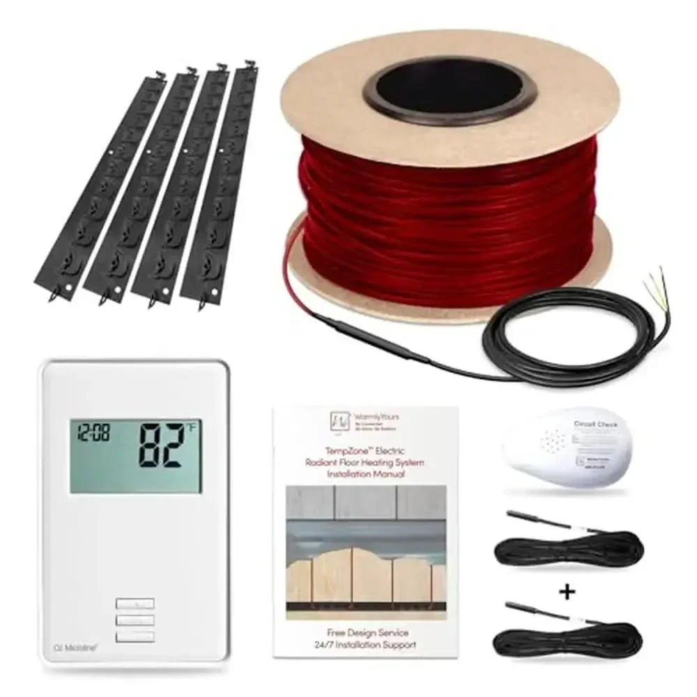 Electric Radiant Floor Heating System Cable Kit 23 sqft 120V Non-Programmable Thermostat Energy Efficient Heat Output of 11.5