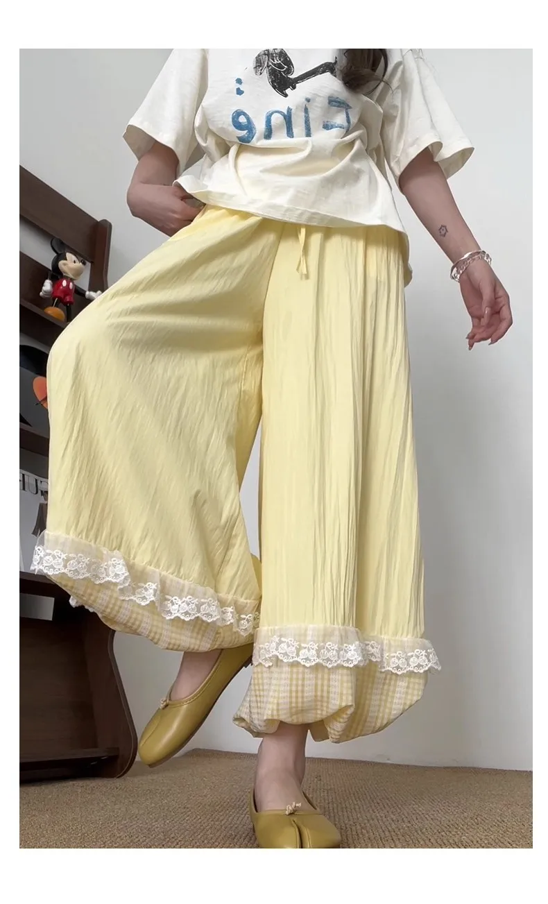 Pantalones para mujer Hip Hop primavera acanalado suelto ocio doblado cintas de lunares malla con paneles fajas Tuck ropa de calle Multicolor Sexy