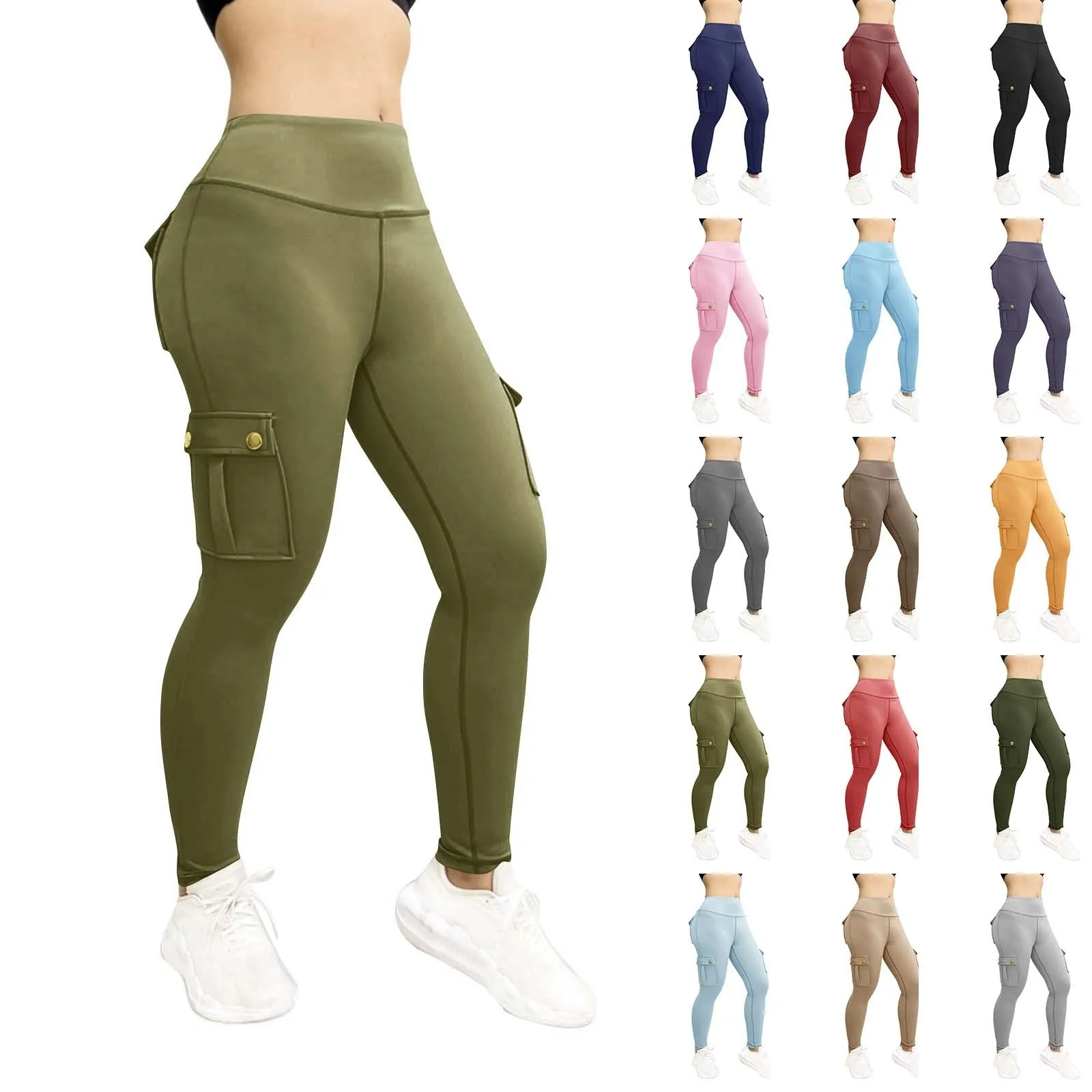 Womens Stretch Yoga Leggings Daily Causal Fitness Running Gym Sports Full Length Active Pants High Waist Tight Trousers