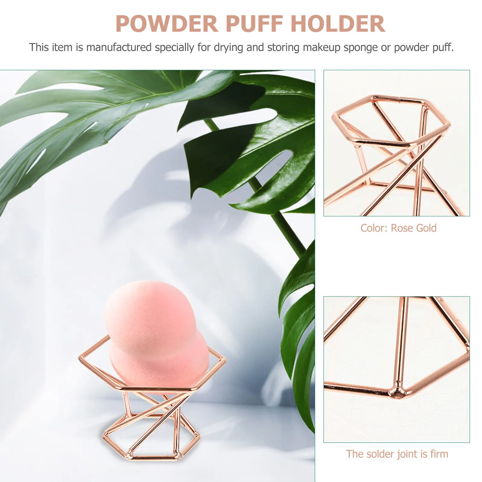 

2pcs Stainless Steel Powder Puff Holder Storage Rack For Makeup Sponge Drying Stand Organizer Puff Shelf Bracket Rose Gold