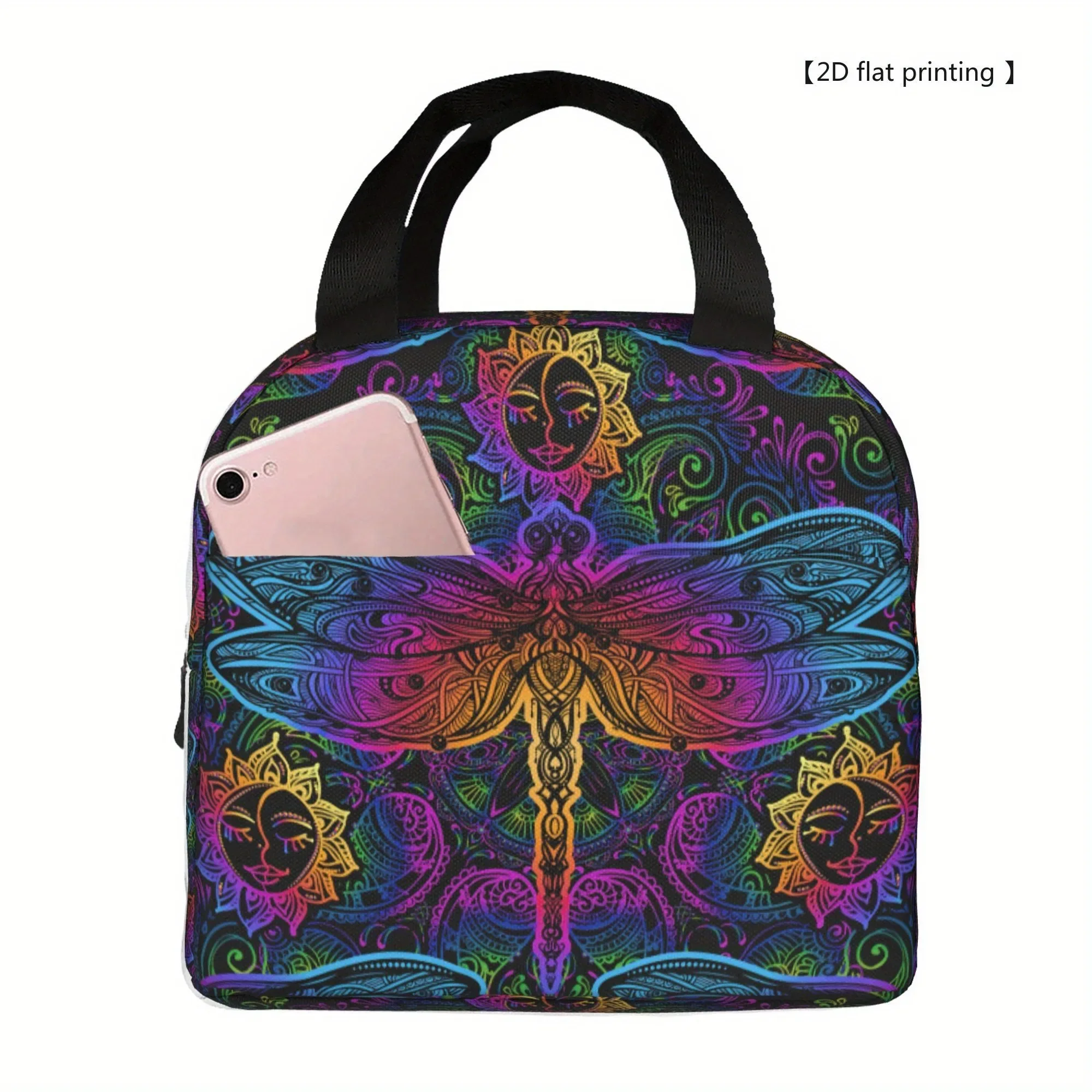 Bohemian Dragonfly Lunch Bag Insulated Cooler Tote Reusable Thermal Pouch for Work School
