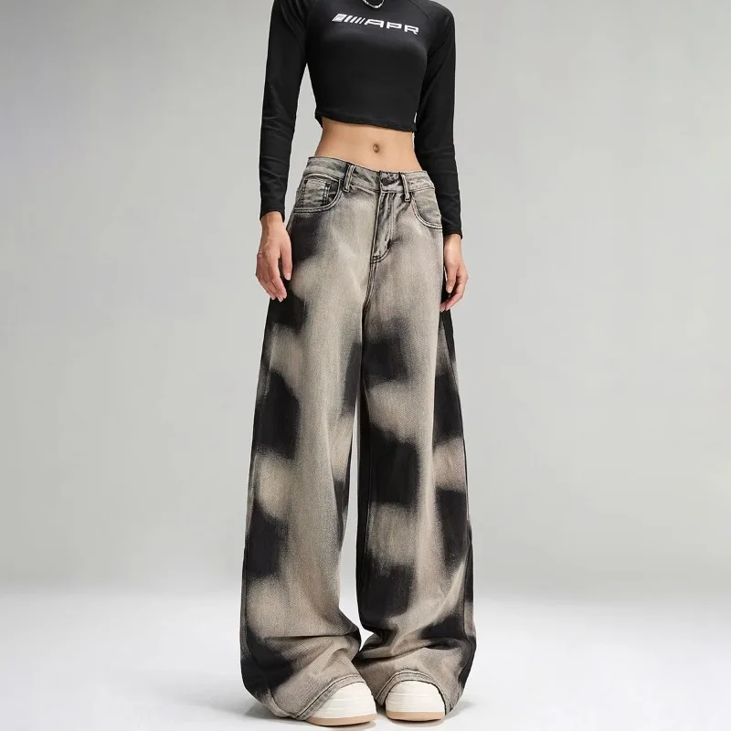 

2025 Ropa Y2K Fashion Tie Dye Vintage Grey Baggy New Jeans Pants For Women Clothes Korean Casual Lady Trousers Pantalon Femme