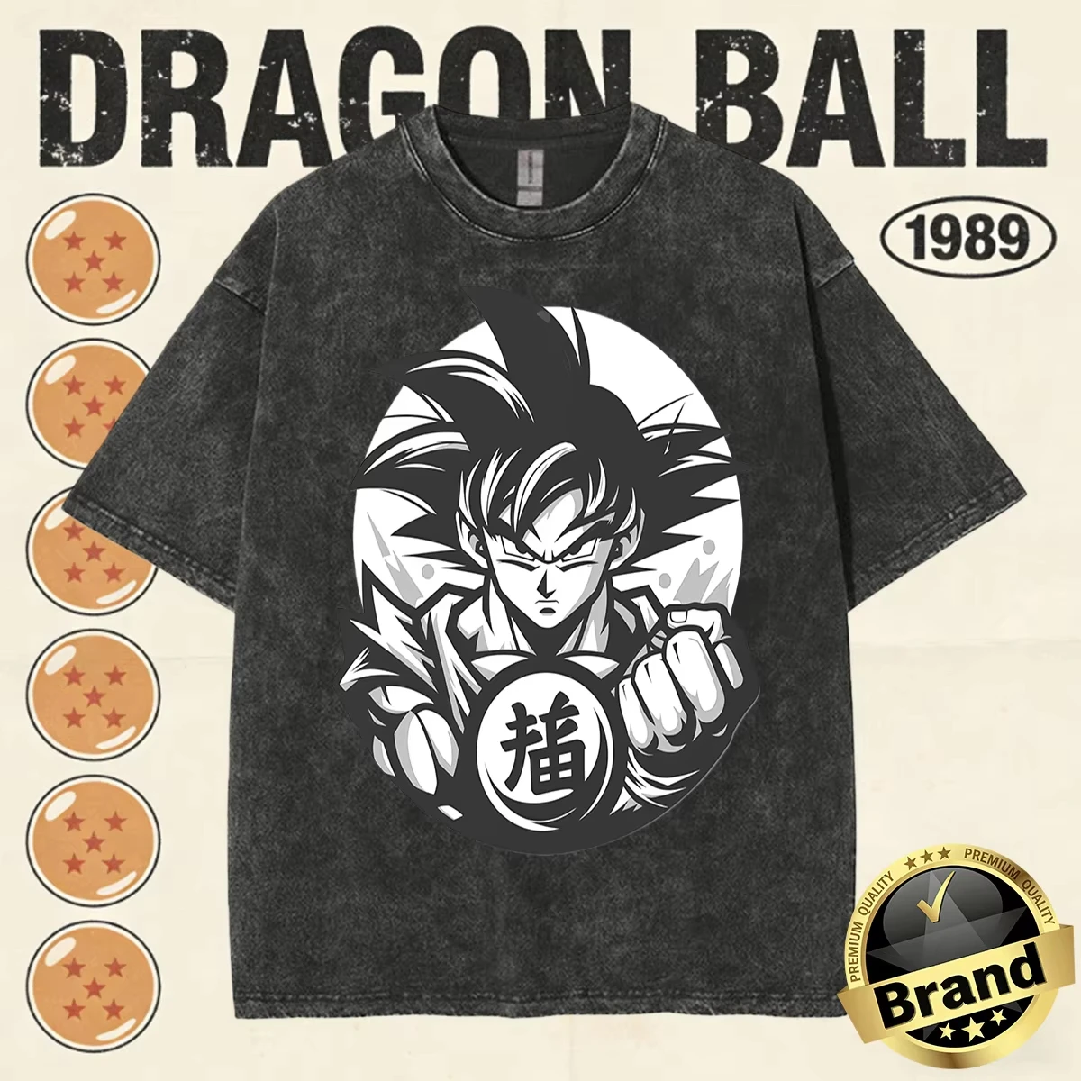 

2026 Summer Dragon Ball Men's Street Style T-Shirt 100% Cotton Vintage Washed High Quality Print Heavyweight Family Matching Tee