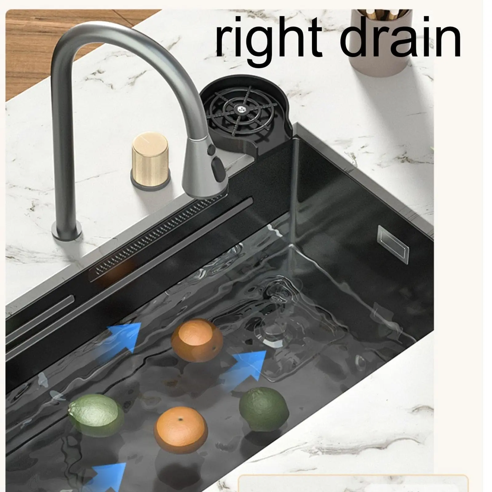 Waterfall Kitchen Sink Set 304 Stainless Steel Sink Home Sink Vegetable Basin with Pull-Out Faucet - view 3