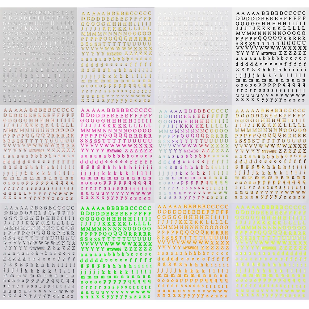 Autocollant 3D lettre anglaise pour Nail Art, petits décalcomanies adhésives 26 Alphabet, 10x8cm, numéros 0-9, curseur DIY, décorations de manucure, 1 pièce