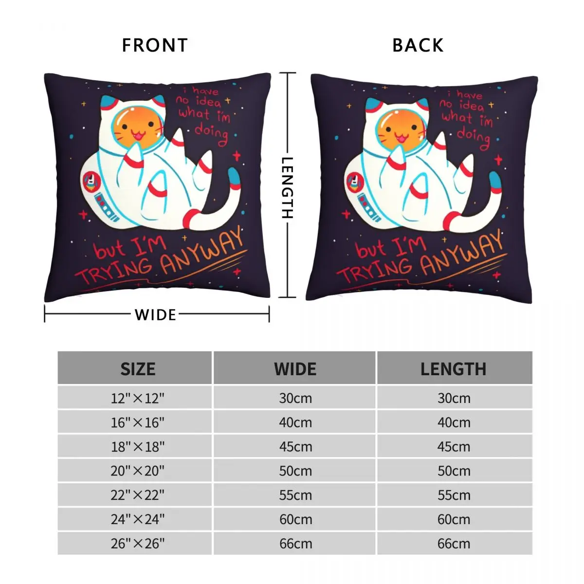 I'M TRYING ANYWAY Catstronaut Pillowcase Polyester Linen Velvet Creative Zip Decor Throw Pillow Case Room Cushion Cover