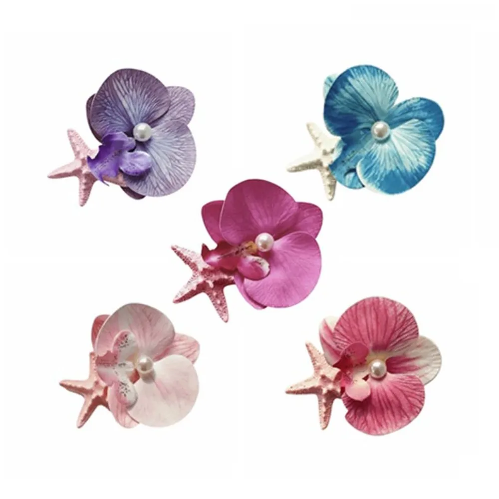 

5 PCS Sweet Butterfly Orchid Hairpin Resin Ocean Series Starfish Flower Hair Clip Bohemian Style Alloy Moth Orchid Side Clip