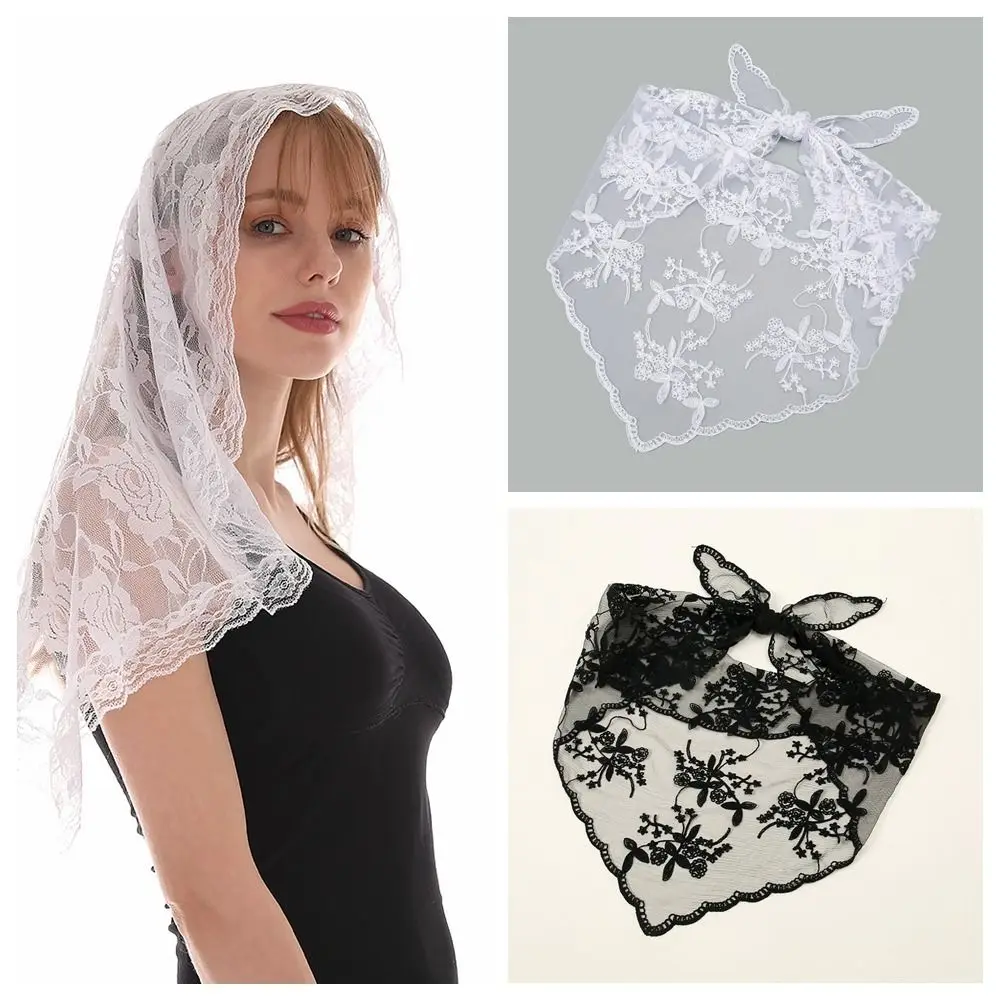 New Hollow Out Lace Scarf Embroidery Solid Color Foulard Bandana Thin Vintage Lace HandkerChiefs Women