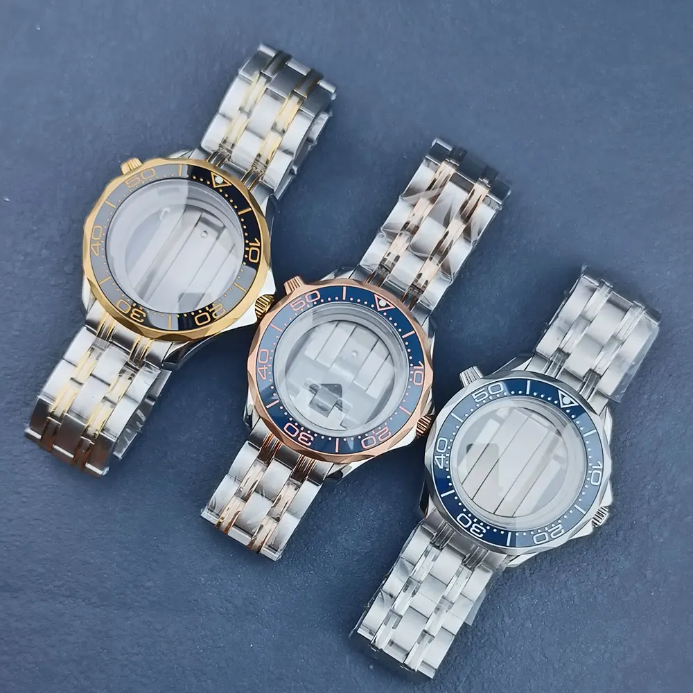 

42mm NH35 watch case fits NH35 movement 316L stainless steel convex sapphire glass 10bar waterproof gold Silver rose gold