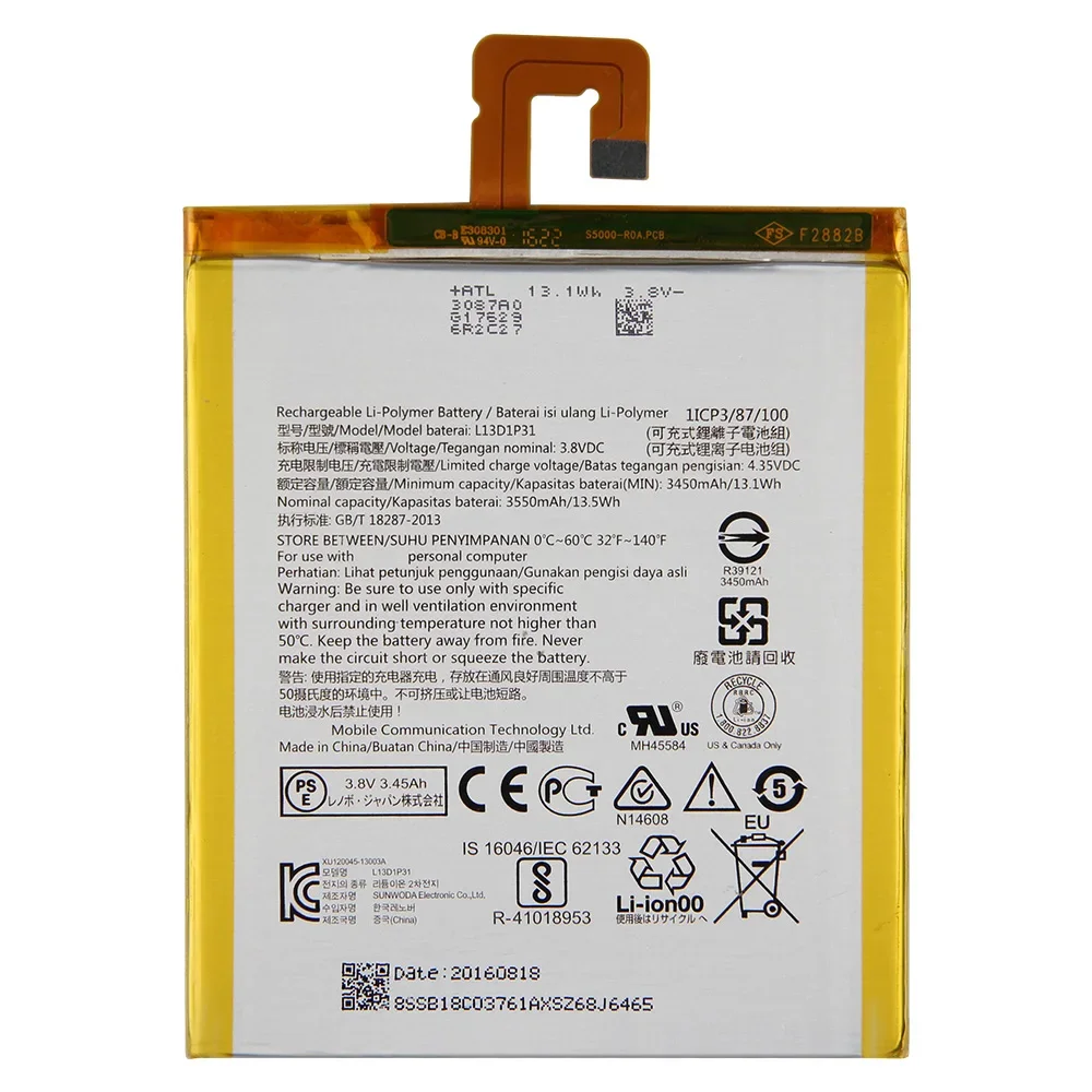 New Replacement Battery For Lenovo S5000-H S5000-F Tab2 A7-10F A7-20 A7-30 L13D1P31 Rechargable Li-ion Batteries 3450mAh