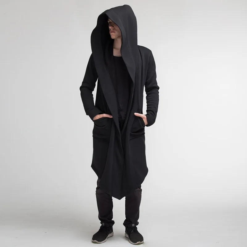 Halloween medieval court assassin hooded cosplay thick coat men's hooded long style