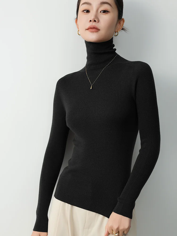 High-necked superfine worsted bottoming shirt for women's slim fit and padded in autumn and winter.
