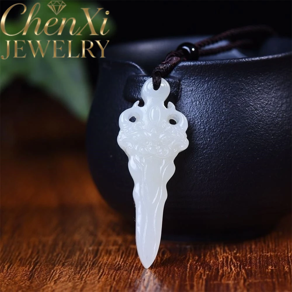 High-End Hetian Sheep Fat White Jade Demon-Subduing Sword Pendant Luxury Quality Fashion Jewelry Exquisite Charms Amulets Gift