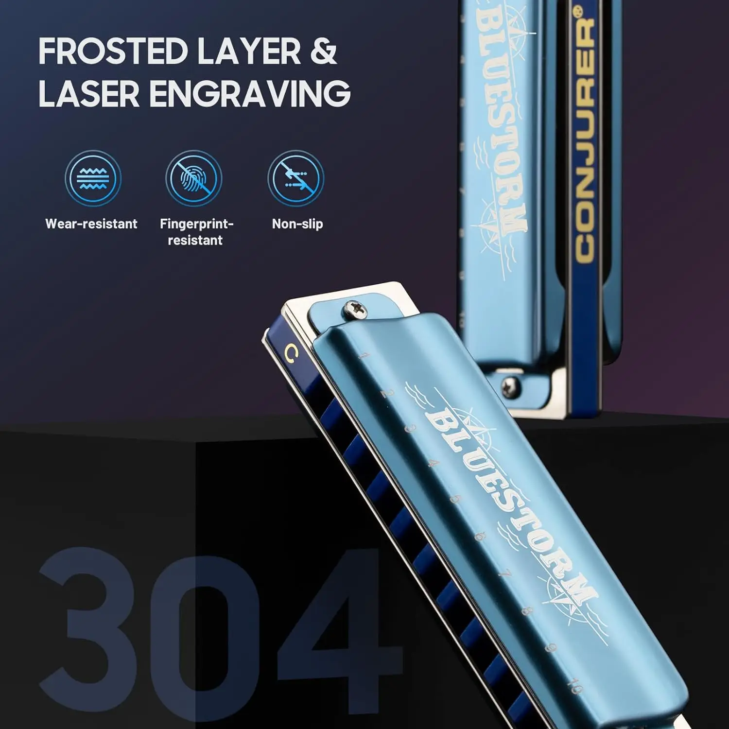 CONJURER 10 Hole Diatonic Harmonica BLUESTORM in 12 keys for PROFESSIONAL,Adult and Beginners