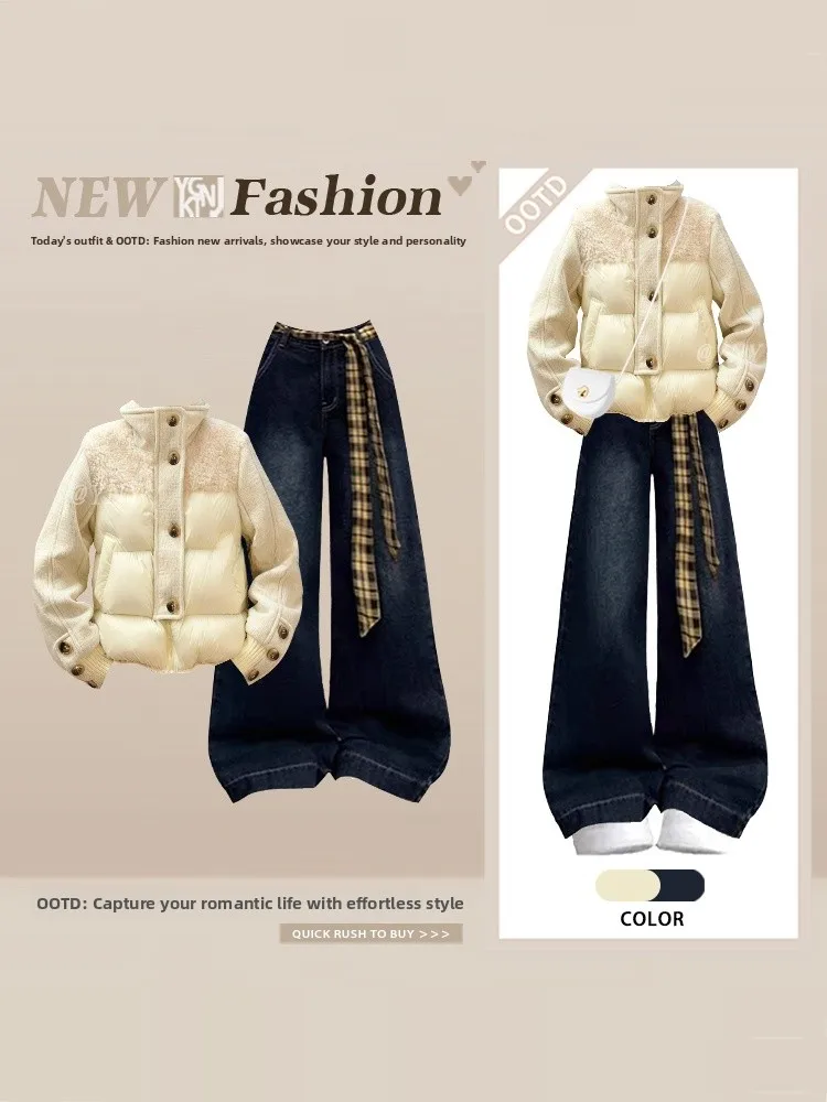 

Корейский Sle ort Loose Long Sve, теплый топ и широкие брюки, комплект из двух предметов, зимний утягивающий ансамбль для женщин