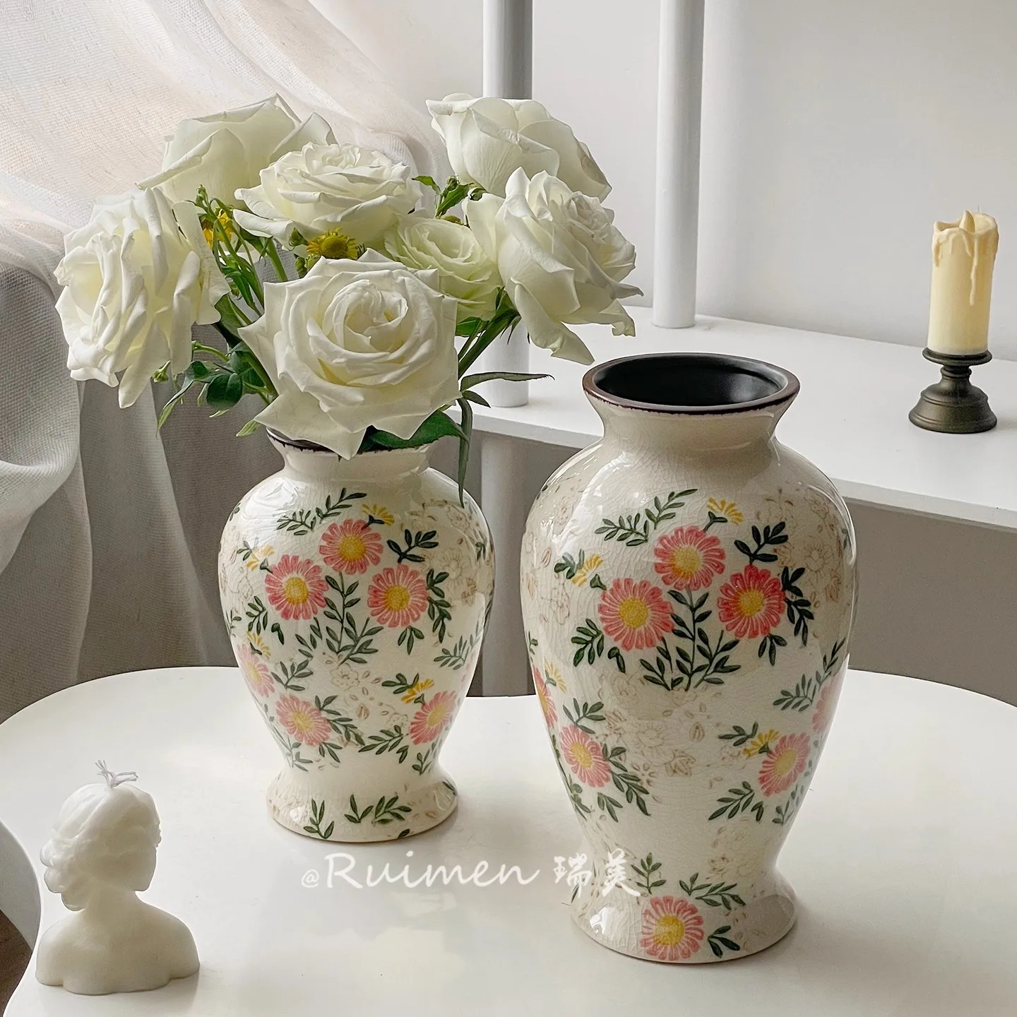

Rural style retro ceramic vase, hydroponic flower arrangement, living room dining table, hotel decoration, floral ware, artistic