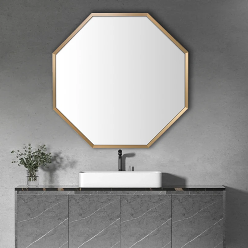 Model SA1640 Decorative Gold Frame Modern Glass Wall Mirror Customized Luxury Five-star Hotel Bathroom Mirror 915x915mm