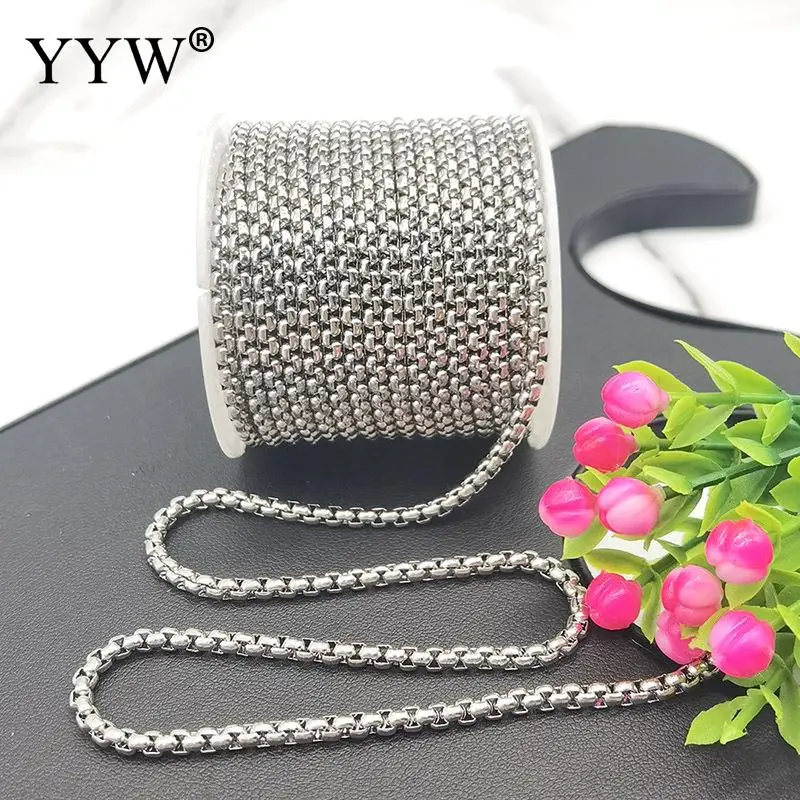 5m/Bag Width 2mm/2.5mm/3mm/4mm Stainless Steel Box Chain Necklace DIY Jewelry Making Men Women Original Color Jewelry Finding