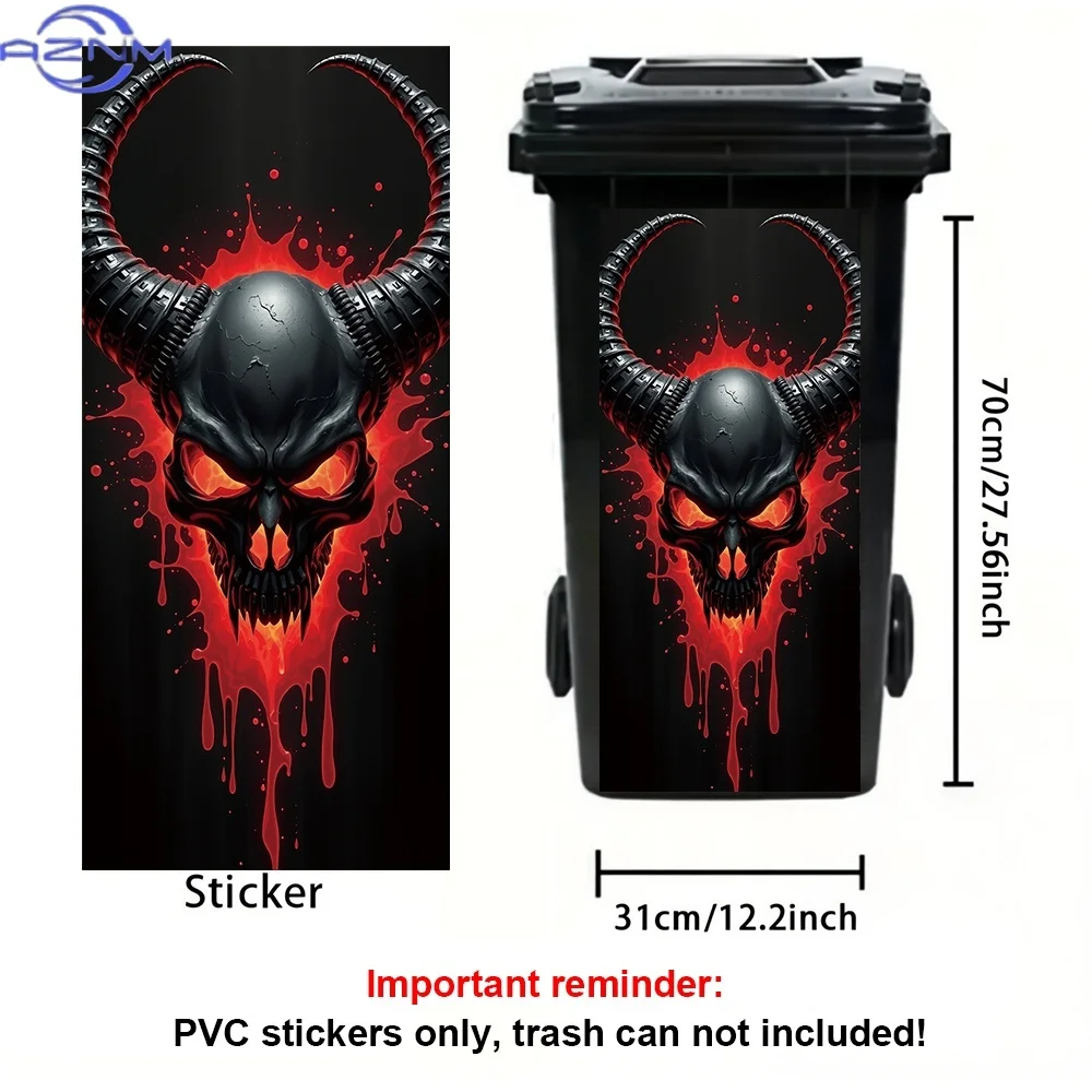 1 Sheet, Flame Devil Skull Theme, Trash Can Stickers, Decorative Self-Adhesive PVC Decals, Outdoor Waterproof, Suitable for Ga
