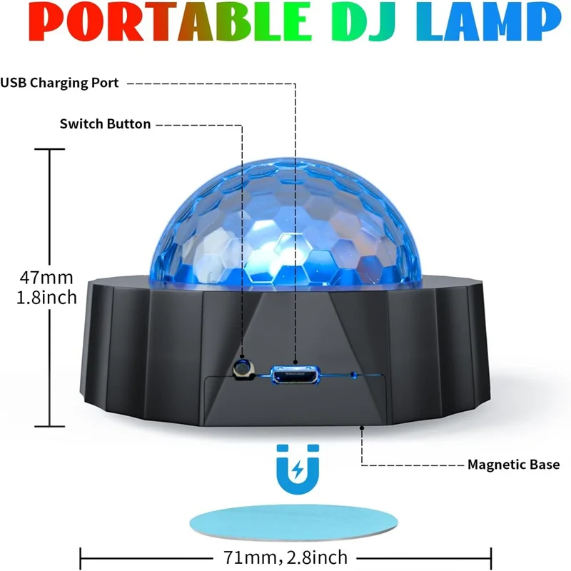 Bola de discoteca para coche, Mini bola de discoteca con batería recargable para música de coche, luces de discoteca multicolores activadas por sonido dentro de su coche