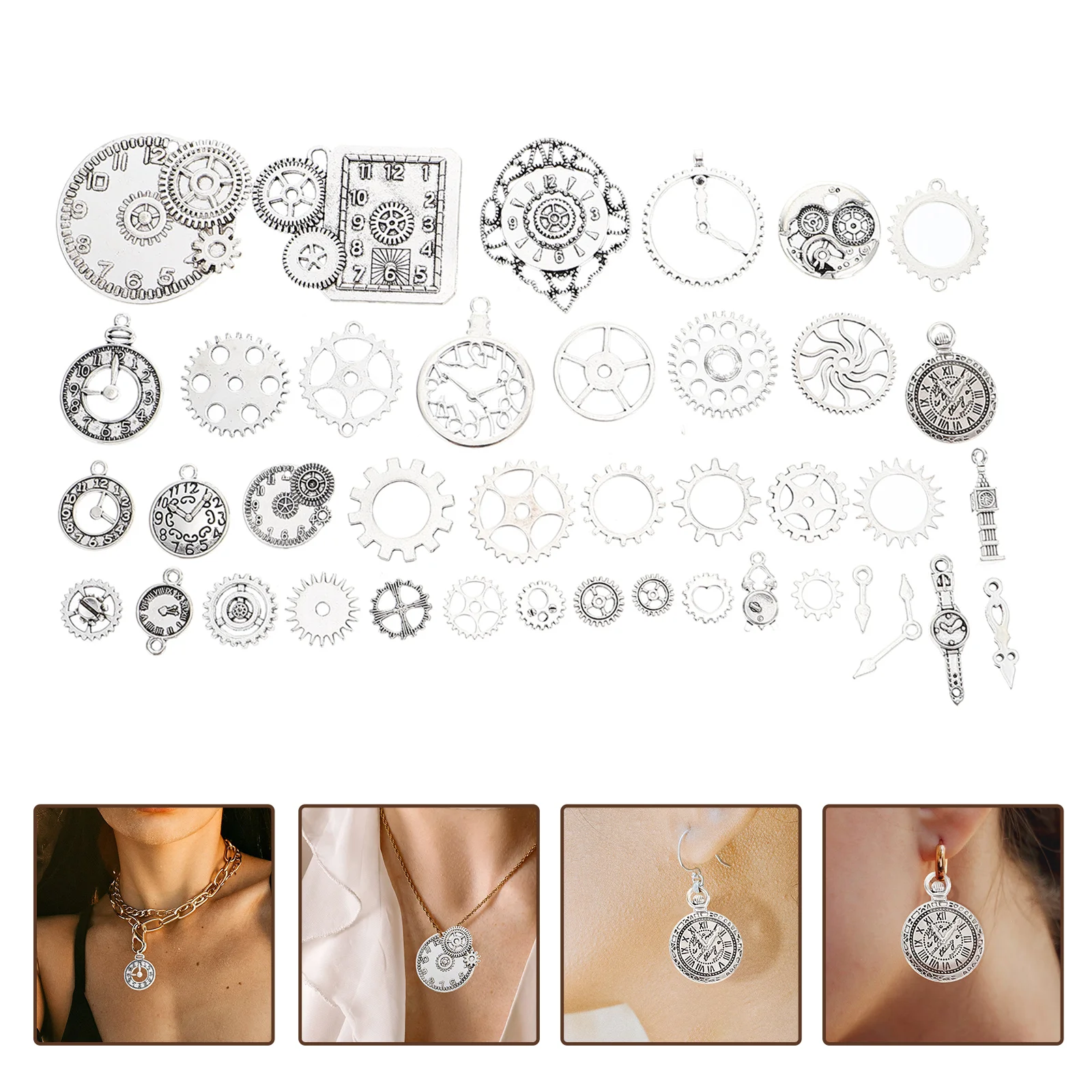 

40 Pcs Charms Retro Punk Decorative Accessories for DIY Jewelry Projects Small Watch Dial Decors Steampunk Gears