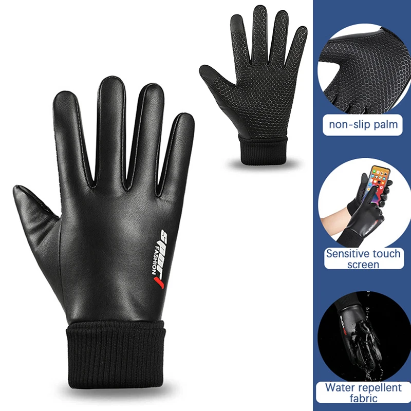 Men's Gloves Cycling Winter Two Half Fingers Velvet Warm Non-Slip Male Waterproof Sports Touchscreen Hiking Fishing Gloves
