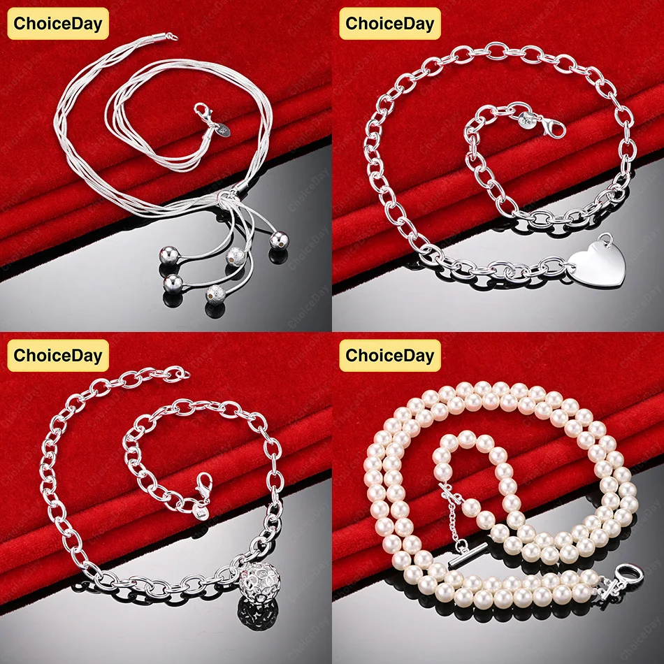 

ChoiceDay 925 Sterling Silver Delicate Heart-Shaped Round Bead Necklace Women's Party Accessories Gift Wedding Jewelry