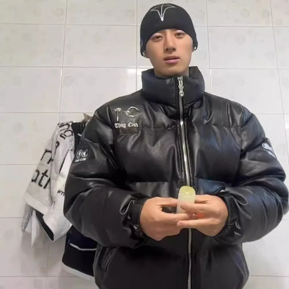 Куртка-бомбер Thug Club High Street с вышивкой букв, звезд и луны, из искусственной кожи, в стиле VIBE, с воротником-стойкой, свободного кроя