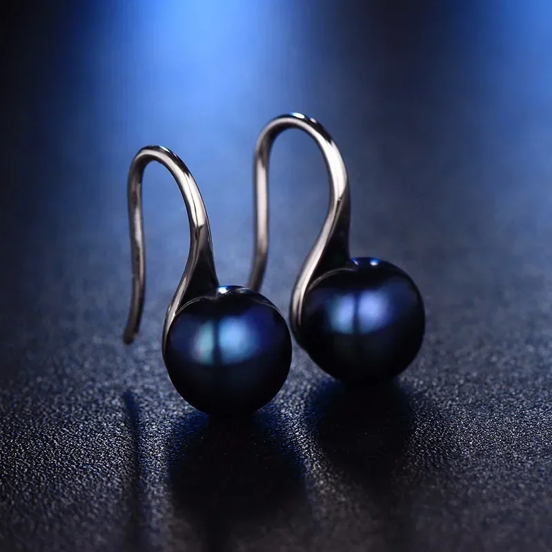 HENGSHENG Trendy Jewelry Earrings 8-9mm Black 100% Nature Freshwater Pearl Earring For Women Gift 925 Silver Earrings