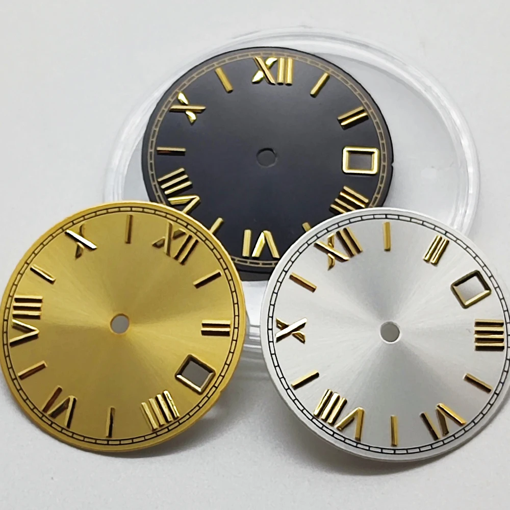 28.5mm Sterile Watch Dial Black Blue Green Silvery Grey Red Watch Dial With Date Fit NH35 NH35A Watch Automatic Movement Parts