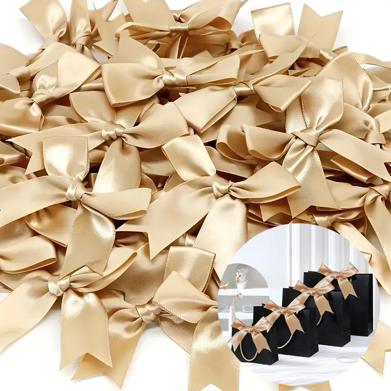 25mm 12/30/50pcs Golden Color Ribbon Bows Decorations for Weddings Festivals DIY Crafts Gift Wrapping Perfect for Party