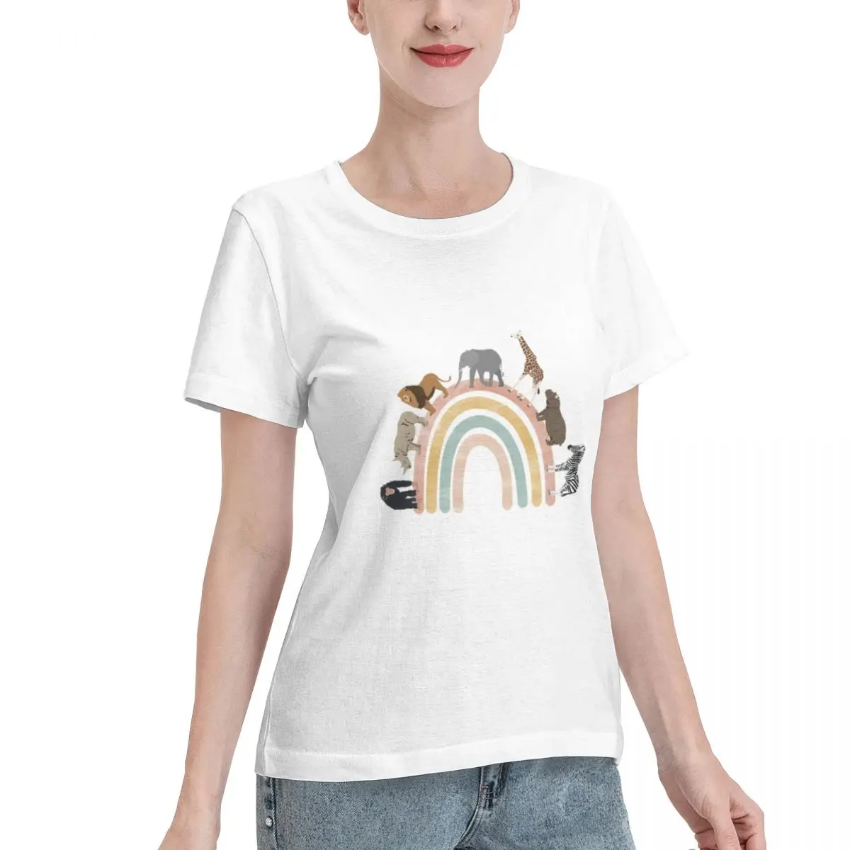 Oversized Option Earthy Colors Watercolor Rainbow Jungle Animals Women's T-shirt Punk Streetwear Tee