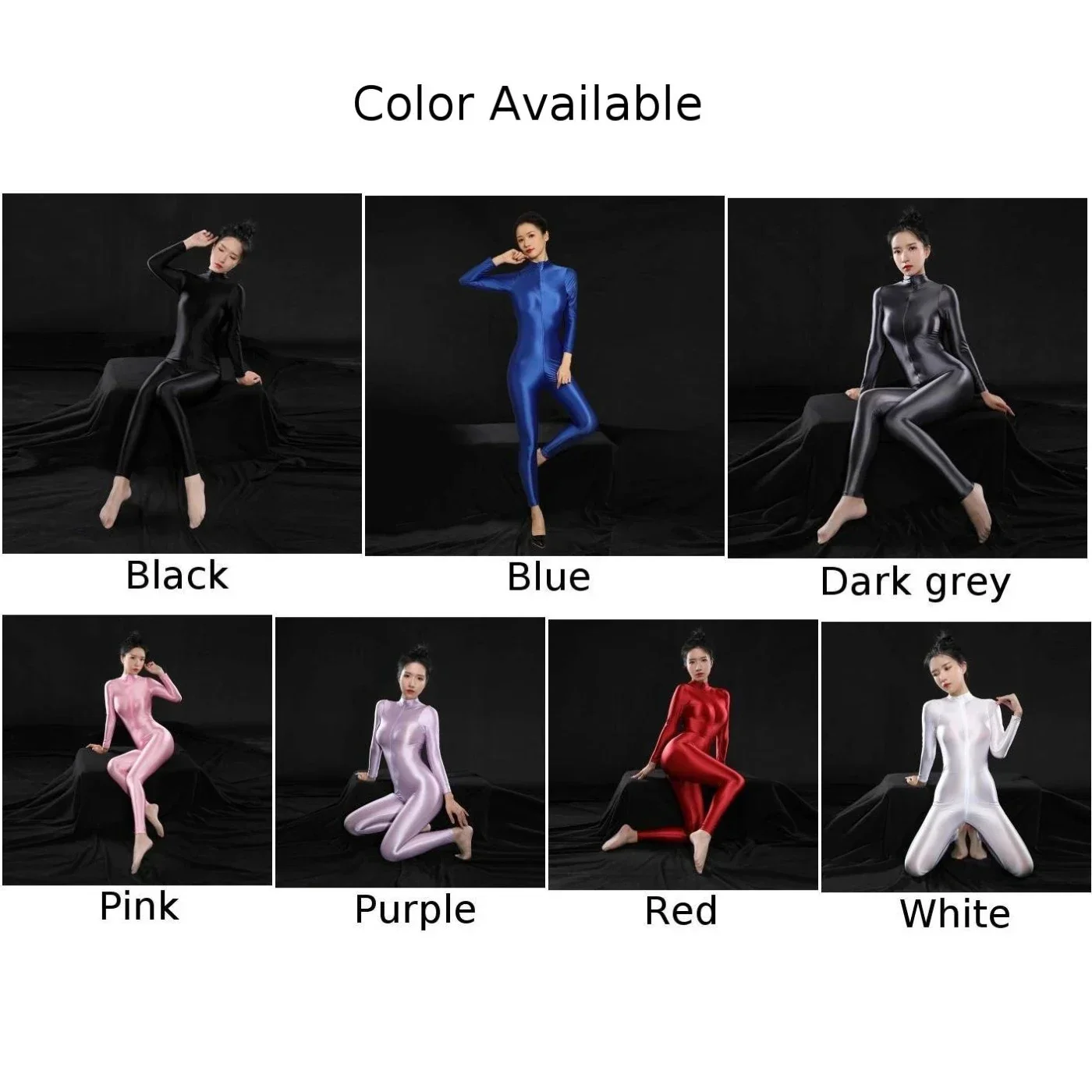 Womens Bodysuit Women\'s Sexy Long Sleeve Glossy Bodysuit Bodystocking Zip up Tights Jumpsuit Sleepwear Nightwear