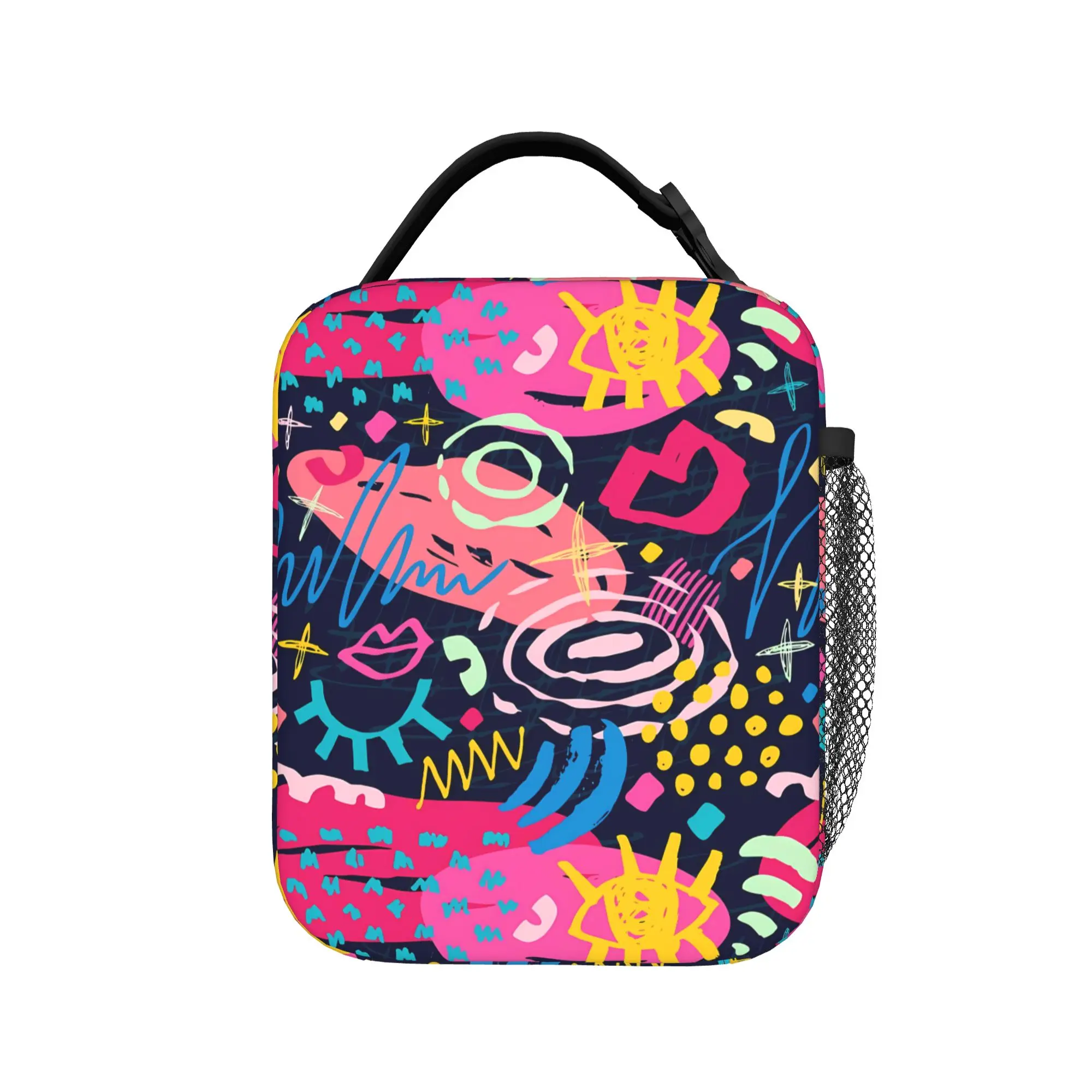Hip Hop Popular Colorful Geometry Lunch Bag For Women 3D Print Lunch Box Travel Cooler Bag Portable Waterproof Tote Food Bags