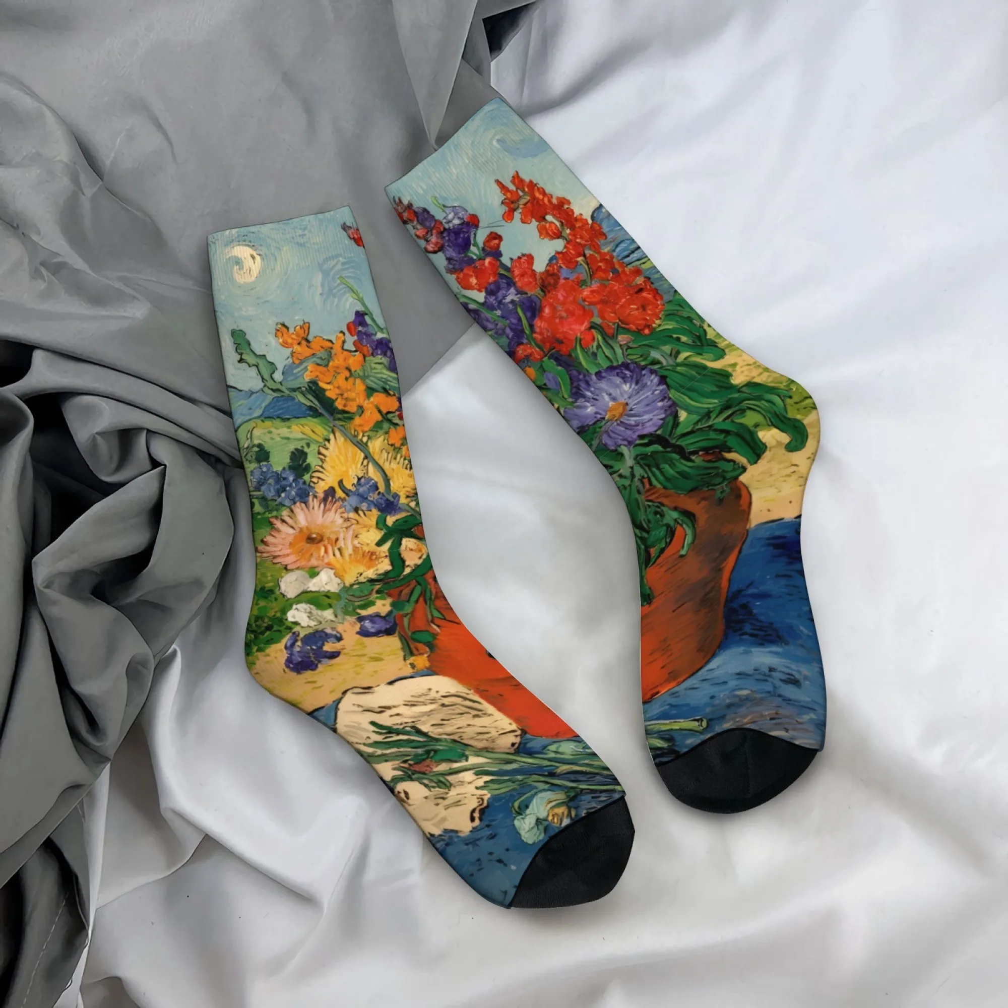 Ölgemälde, florale Retro-Mode-Herrensocken, bequem, atmungsaktiv, lässig, Sportsocken, Neuheit, lustige Hip-Hop-Socken, Partygeschenke