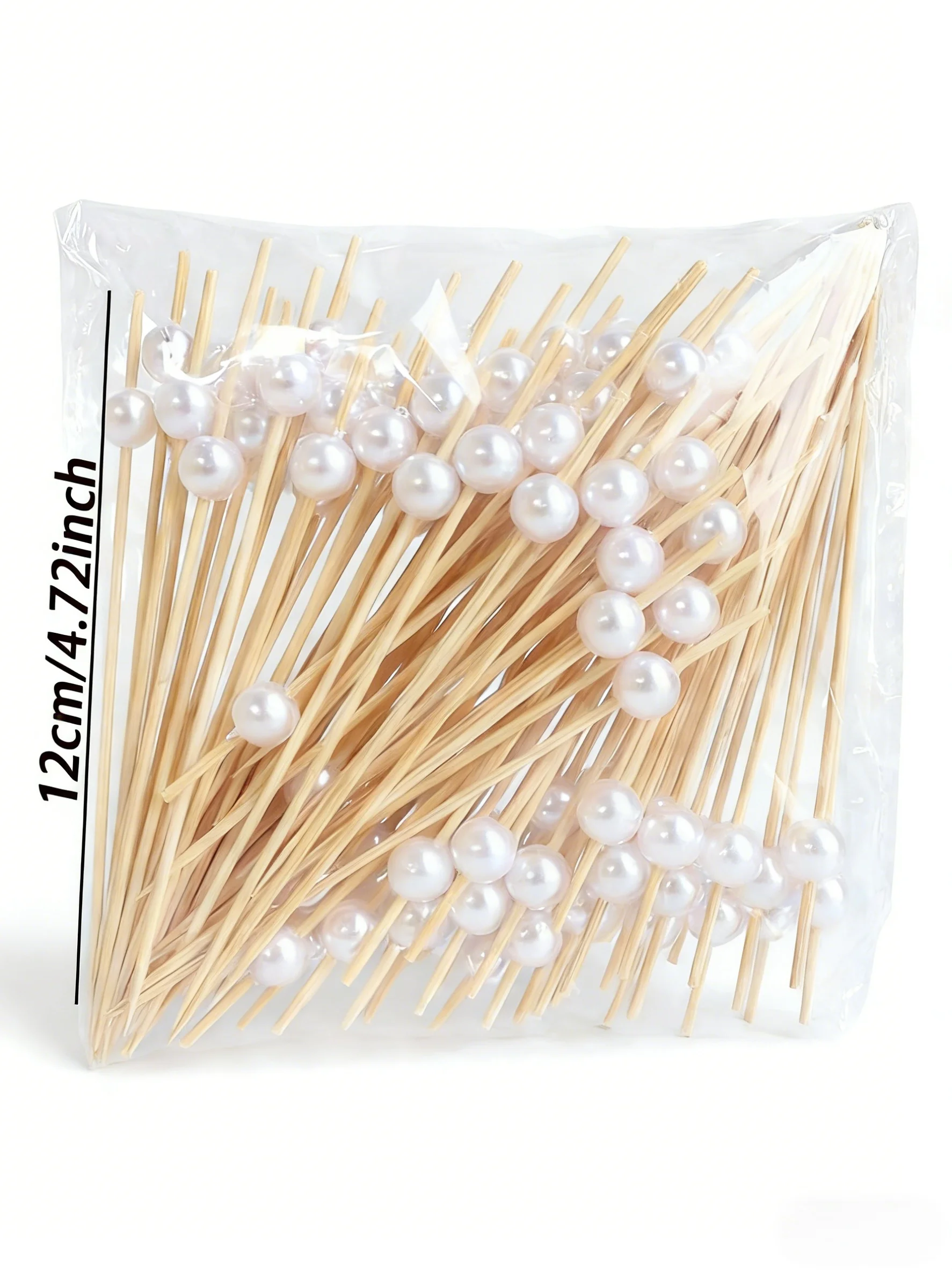 100PCS Pearl Decor Bamboo Fruit Picks - Elegant Cocktail Toothpicks for Appetizers, Desserts, Party & Wedding Table Decor