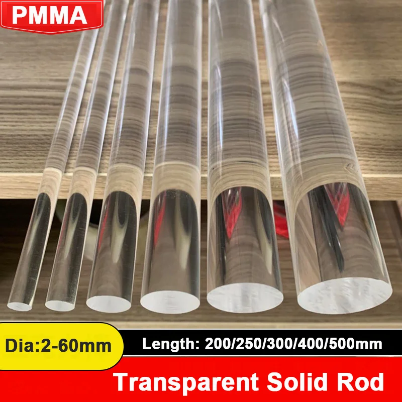 Transparent Solid Rod Clear Plastic Round Bar PMMA Plastic Stick DIY Craft Model Making 2mm 3mm 4mm 5mm 6mm 7mm 8mm  9mm - 60mm