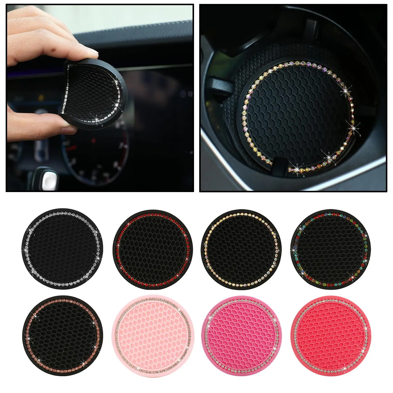 3-6pack Vehicle Crystal Coaster Decorative Rhinestone for Auto Interior Home