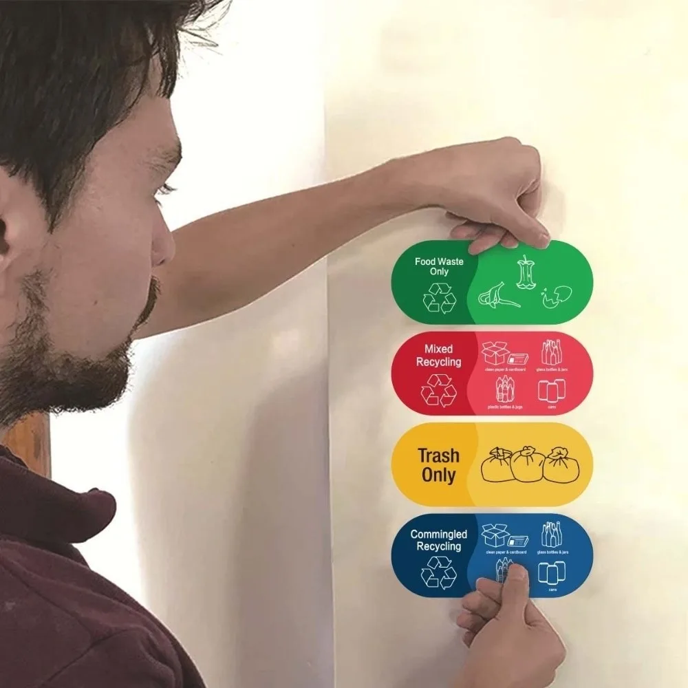 إعادة تدوير فرز سلة المهملات ملصق مقاوم للماء الفينيل مختلط إعادة تدوير ملصق لاصق شعار الشارات سلة المهملات بطاقة لاصقة