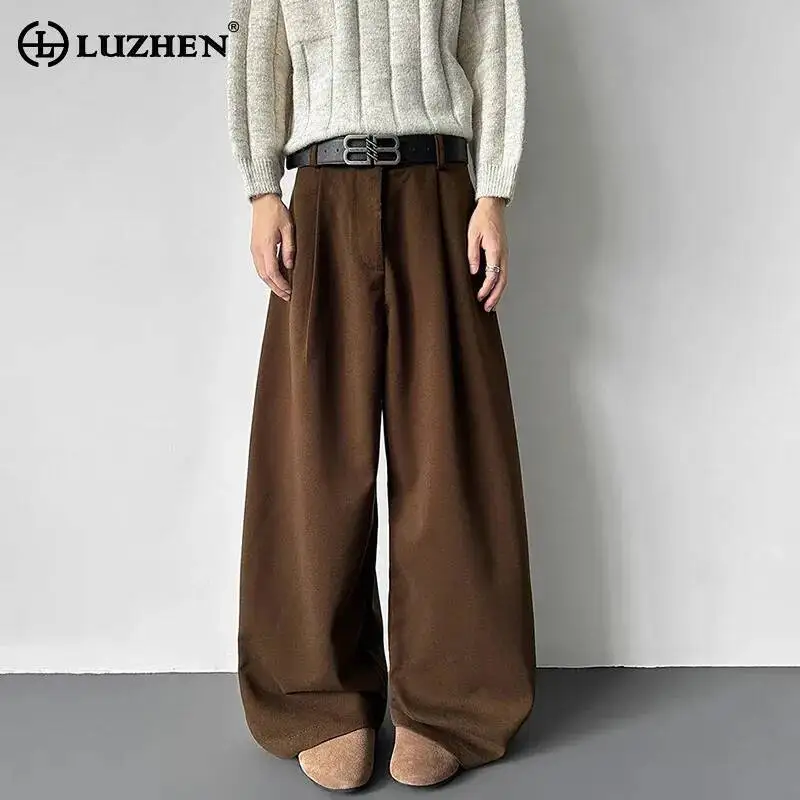 LUZHEN Leg 2025 New Fashion Elegant Temperament Loose Wide Trousers Men's Solid Color Handsome Straight Casual Pants Male JY7077