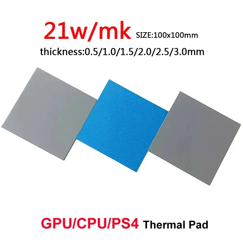 GPU CPU Thermal Pad, dissipador de resfriamento, silicone condutor, alta qualidade, 80x40, 100x100mm, 21W, MK